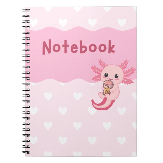 Caderno Espiral Notebook com bolha de Bebendo Axolotl em branco (Frente)