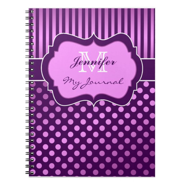 Caderno Espiral Notebook com Bolinhas púrpura e Diário em distribu (Frente)