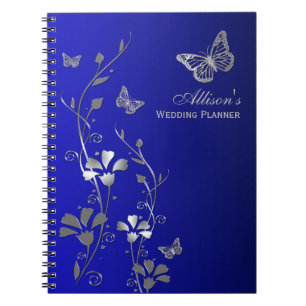 Caderno Espiral Notebook com borboleta Cinza azul personalizado