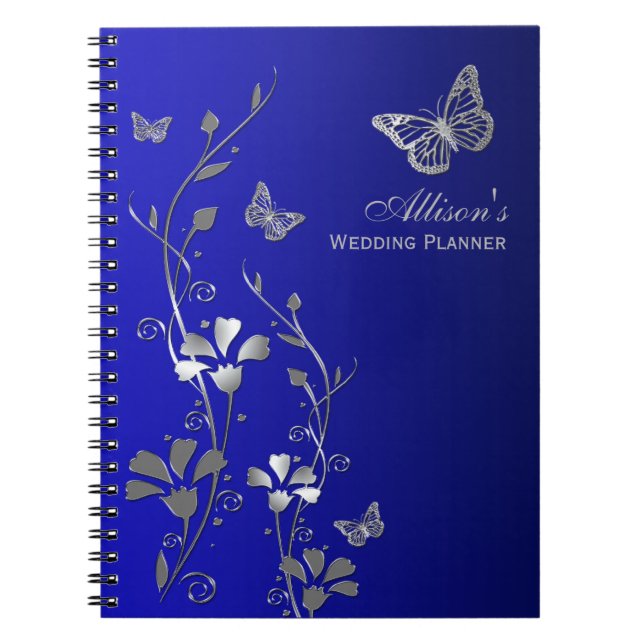 Caderno Espiral Notebook com borboleta Cinza azul personalizado (Frente)
