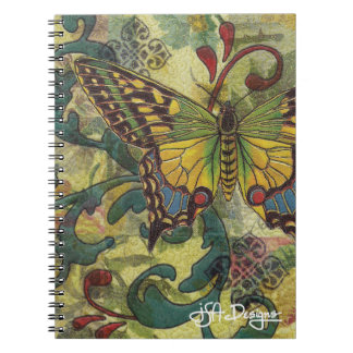 Caderno Espiral Notebook com borboleta de arte têxtil