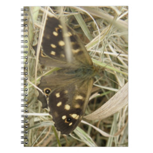 Caderno Espiral Notebook com borboleta de madeira esmerilada