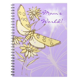 Caderno Espiral Notebook com borboleta de pêssego púrpura
