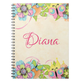Caderno Espiral Notebook com borboleta e botão personalizado
