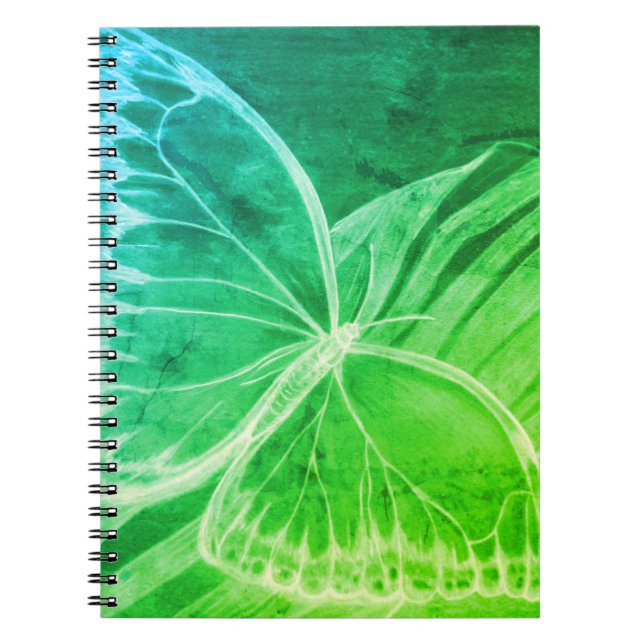 Caderno Espiral Notebook com borboleta verde azul (Frente)