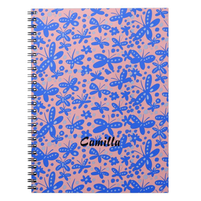 Caderno Espiral Notebook com borboletas azuis (Frente)