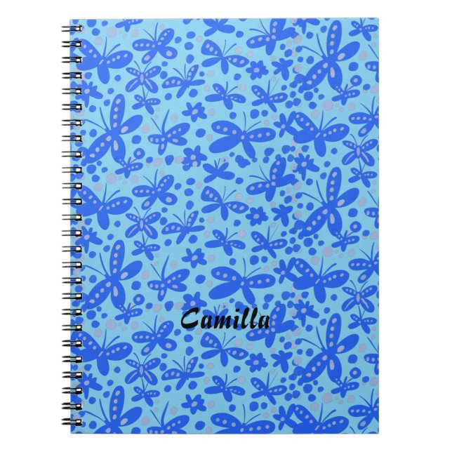 Caderno Espiral Notebook com borboletas azuis (Frente)