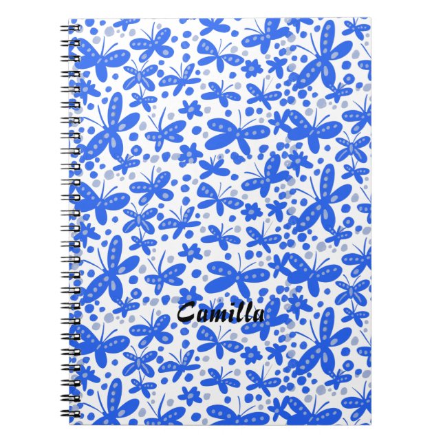 Caderno Espiral Notebook com borboletas azuis (Frente)