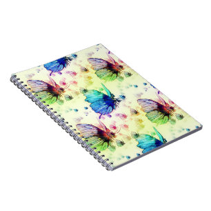 Caderno Espiral Notebook com borboletas de aquarela