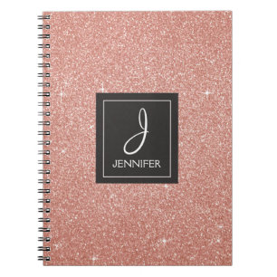 Caderno Espiral Notebook com brilho brilhante rosa Gold Foil Monog