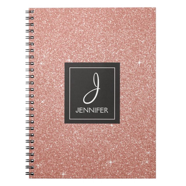 Caderno Espiral Notebook com brilho brilhante rosa Gold Foil Monog (Frente)