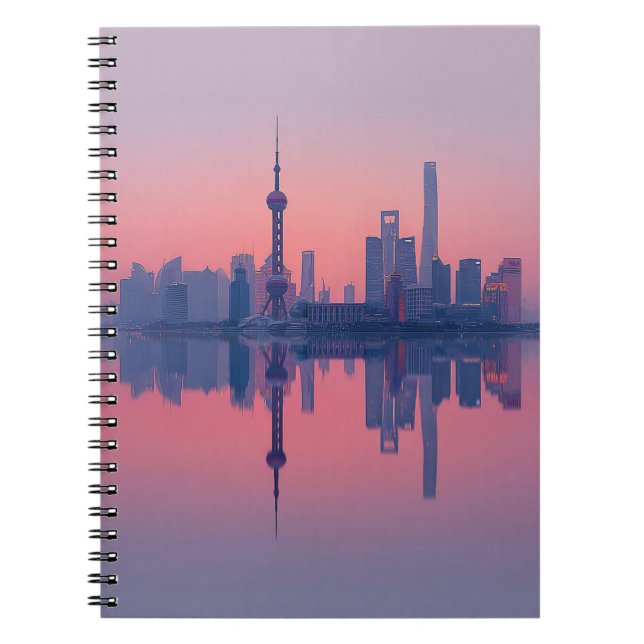 Caderno Espiral Notebook com brilho de espelho Skyline cor-de-rosa (Frente)