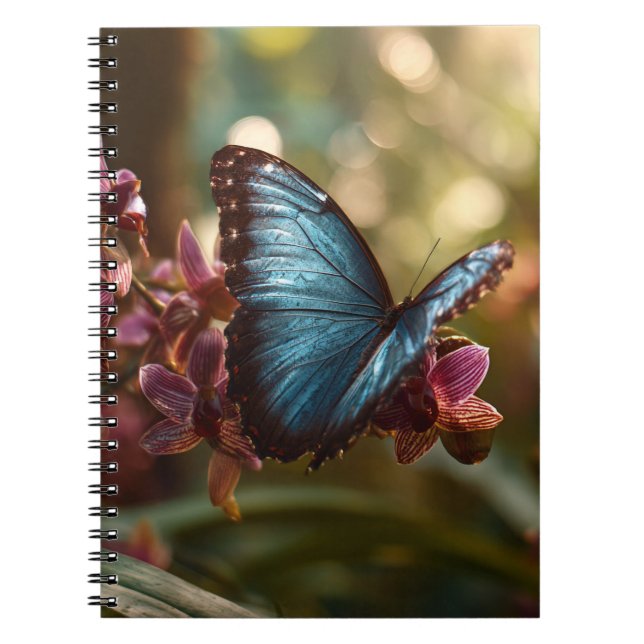 Caderno Espiral Notebook com brilho de orquídea azul (Frente)