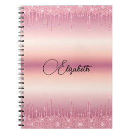 Caderno Espiral Notebook com brilho rosa personalizado