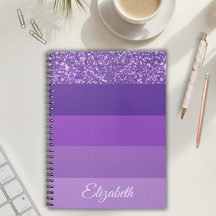 Caderno Espiral Notebook com brilho roxo monograma