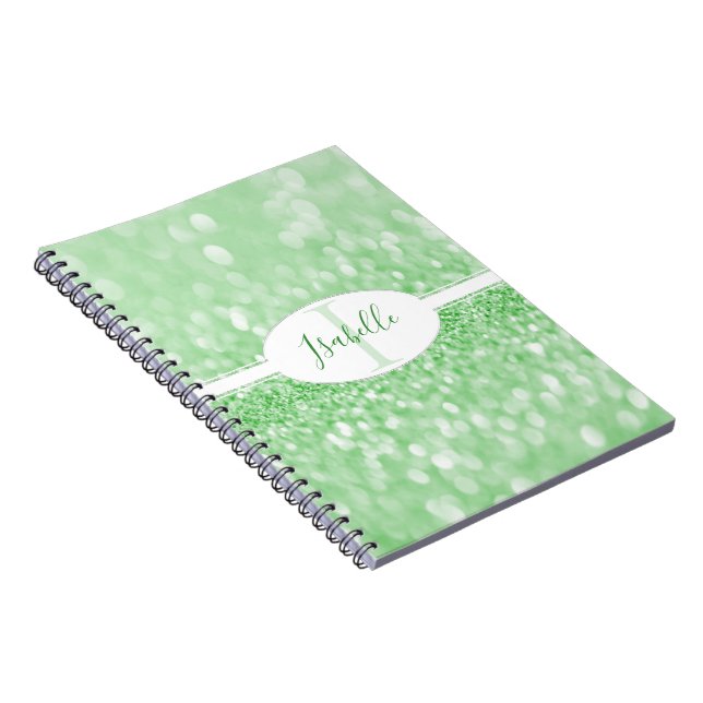 Caderno Espiral Notebook com brilho verde personalizado (Lado Direito)