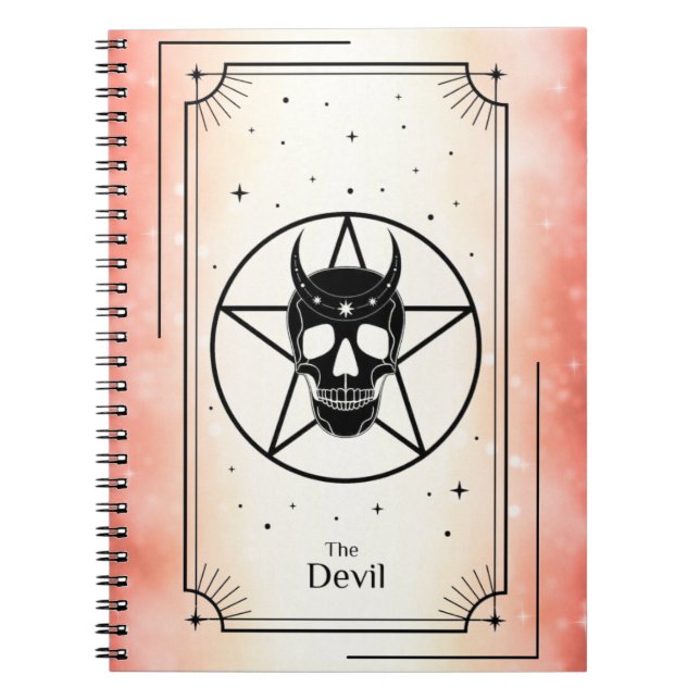 Caderno Espiral Notebook com cartão tarot do diabo (Frente)