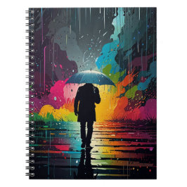 Caderno Espiral Notebook com cena de chuva vibrante