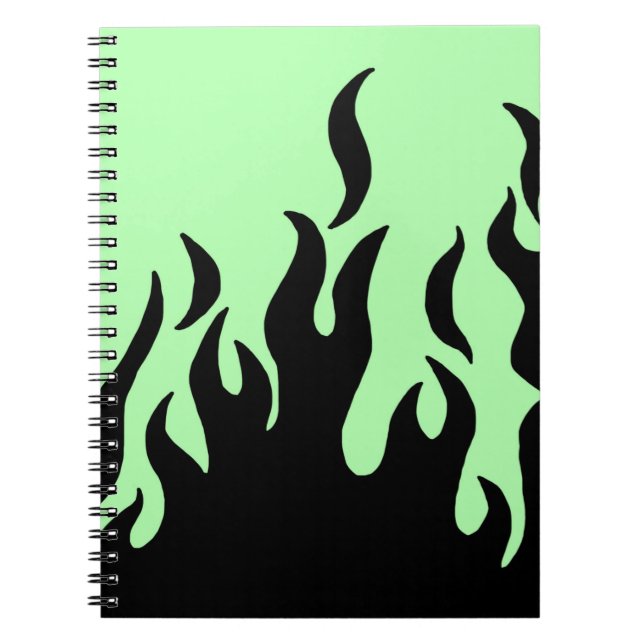 Caderno Espiral notebook com chamas verdes (Frente)