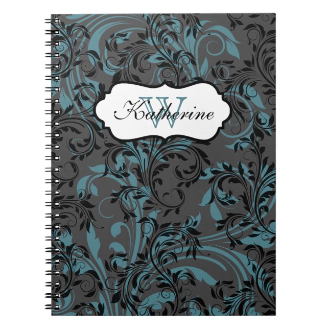 Caderno Espiral Notebook com Cinza azul esfolado monograma (Frente)