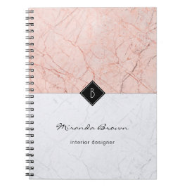 Caderno Espiral Notebook com Cinza Dourada Elegante monograma
