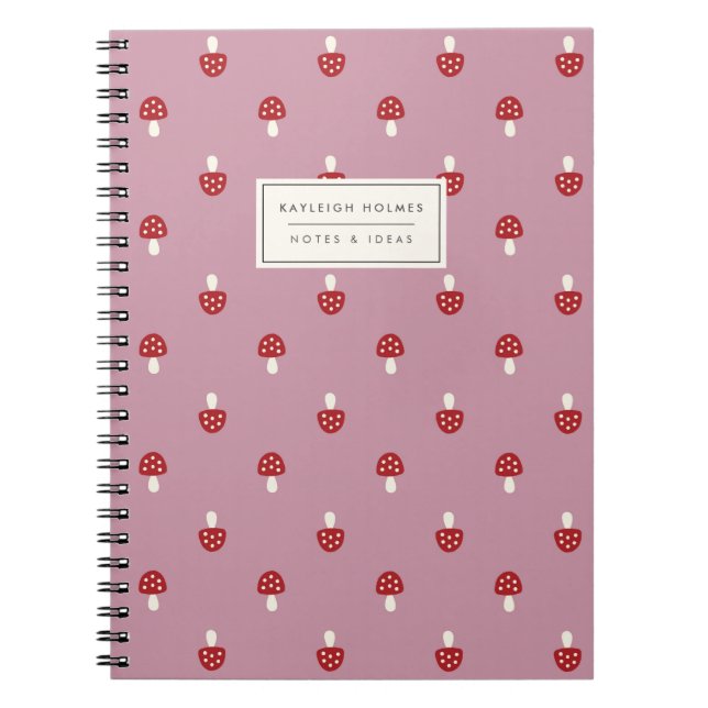 Caderno Espiral Notebook com Cogumelos Pequenos (Rosa) (Frente)