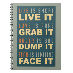 Caderno Espiral Notebook com conselhos de vida motivacionais