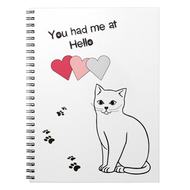 Caderno Espiral Notebook com coração e impressão de pata (Frente)