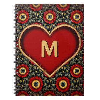 Caderno Espiral Notebook com coração monograma com inicialização p