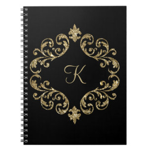 Caderno Espiral Notebook com Diário brilhante Dourado a preto mono