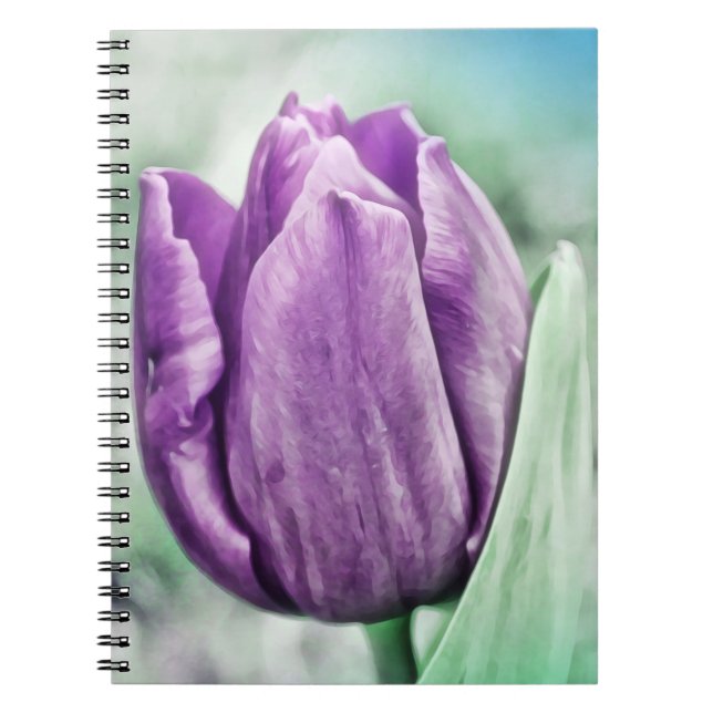 Caderno Espiral Notebook com Diário de Flor com Tulip Roxo (Frente)