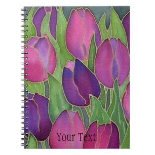 Caderno Espiral Notebook com Diário de Tulipas Roxas