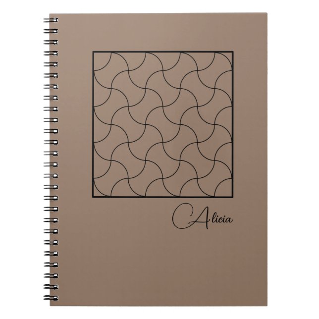 Caderno Espiral Notebook com Diário geométrico mínimo Beige (Frente)