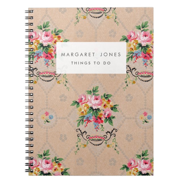 Caderno Espiral Notebook com Diário Wallpaper francês Vintage (Frente)