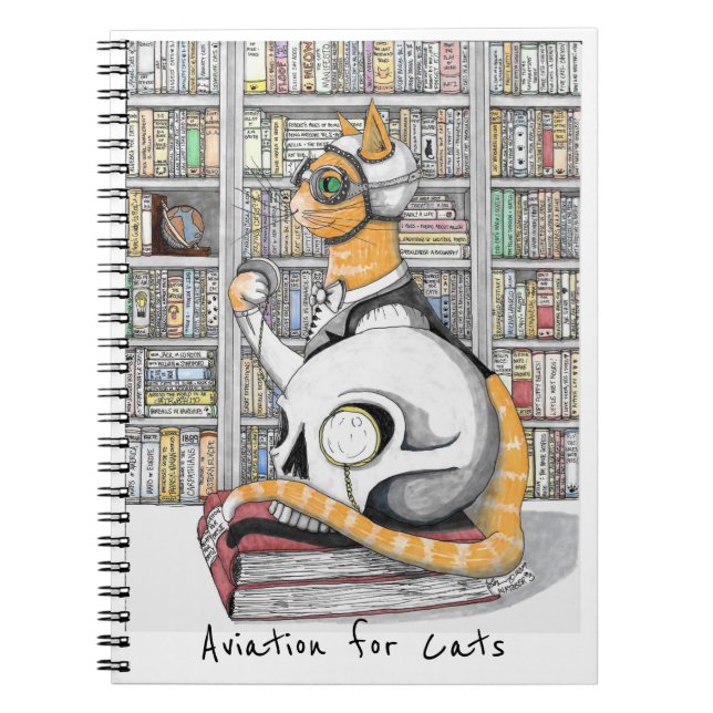 Caderno Espiral Notebook com espiral de aviação para gatos (Frente)
