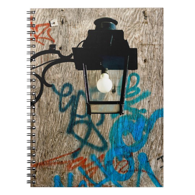 Caderno Espiral Notebook com espiral de Grafite laranja e azul (Frente)