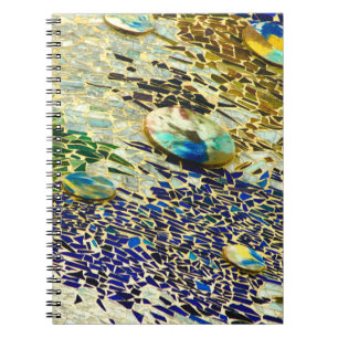 Caderno Espiral Notebook com espiral de mosaico verde-azul em espa
