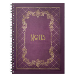 Caderno Espiral Notebook com estrutura Dourada e roxa do ornamenta