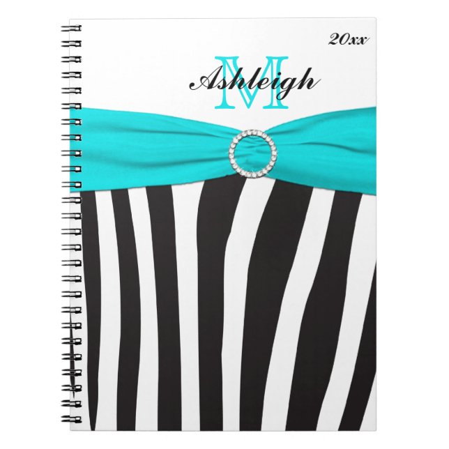 Caderno Espiral Notebook com faixa branca de zebra branca, preto,  (Frente)