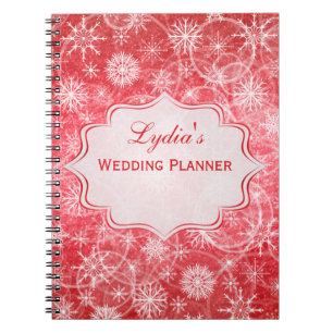 Caderno Espiral Notebook com flocos de neve brancos e vermelhos pe