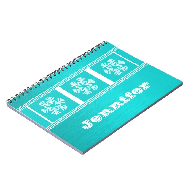 Caderno Espiral Notebook com flocos de neve modernos, Aqua (Left Side)