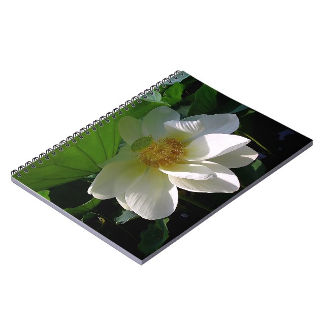 Caderno Espiral Notebook com Flor de Lotus branca delicada (Left Side)