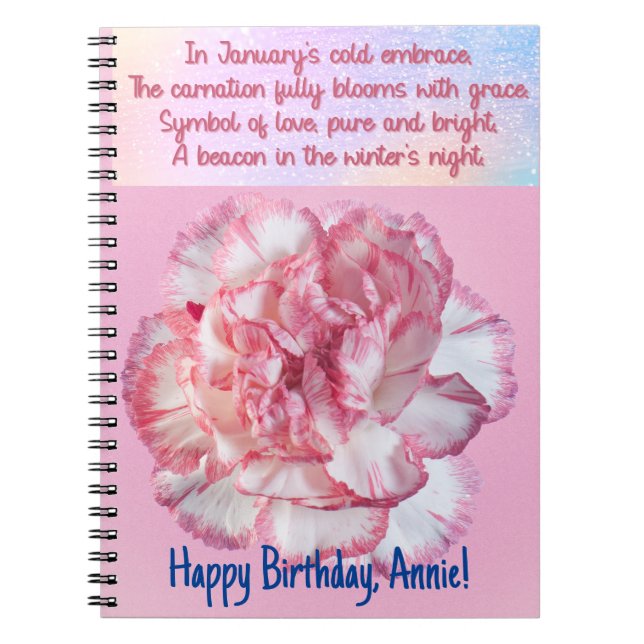 Caderno Espiral Notebook com Flor de Nascimento em Janeiro Persona (Frente)