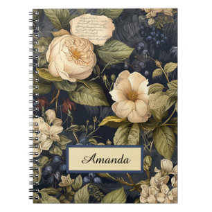 Caderno Espiral Notebook com flor escondido azul e marfim
