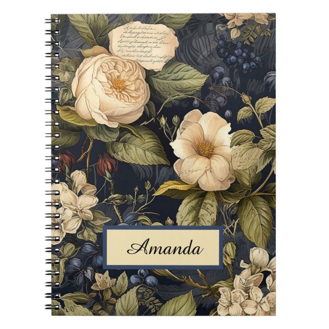 Caderno Espiral Notebook com flor escondido azul e marfim (Frente)