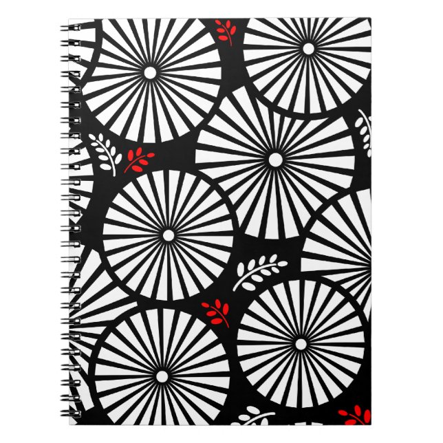 Caderno Espiral Notebook com flores brancas pretas retrorreflector (Frente)