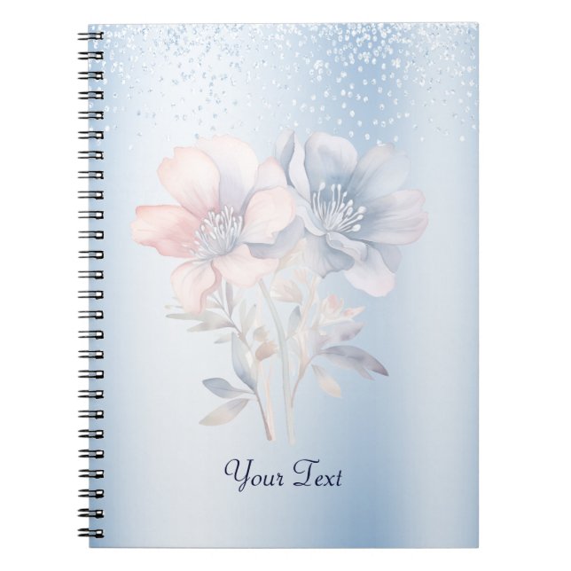 Caderno Espiral Notebook com flores cor-de-rosa azul (Frente)