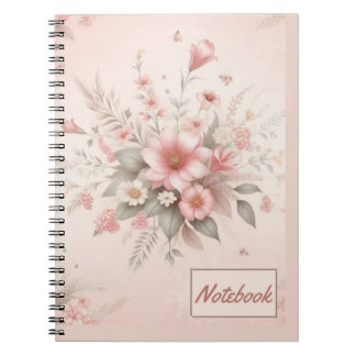 Caderno Espiral Notebook com flores rosa