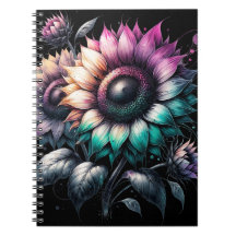 Notebook com flores solares coloridas