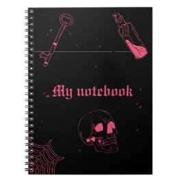 Caderno Espiral Notebook com Gótico Neon - Diário rosa e preto